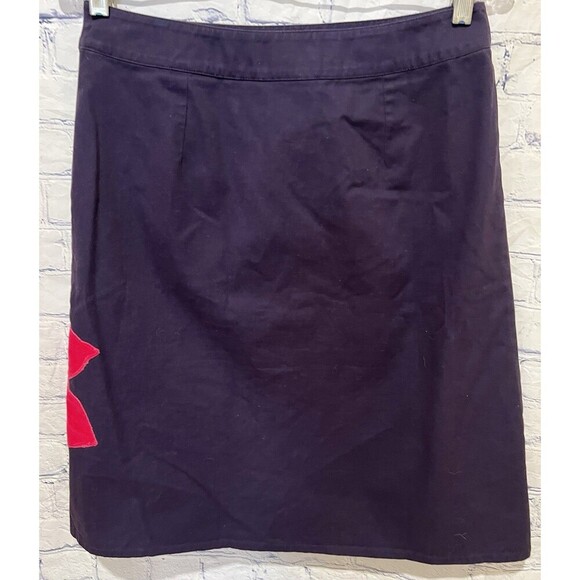 Boden Women's Blue A Line Midi Skirt with Velvet Rose Appliqué US Size 6 - Picture 3 of 6